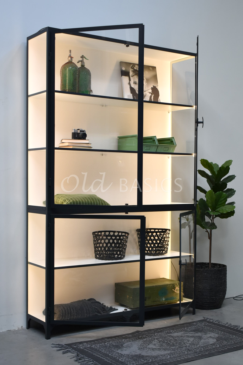 Detail van Apothekerskast Vitrine  LED, 2 deuren, RAL7021, zwart, grijs, materiaal staal